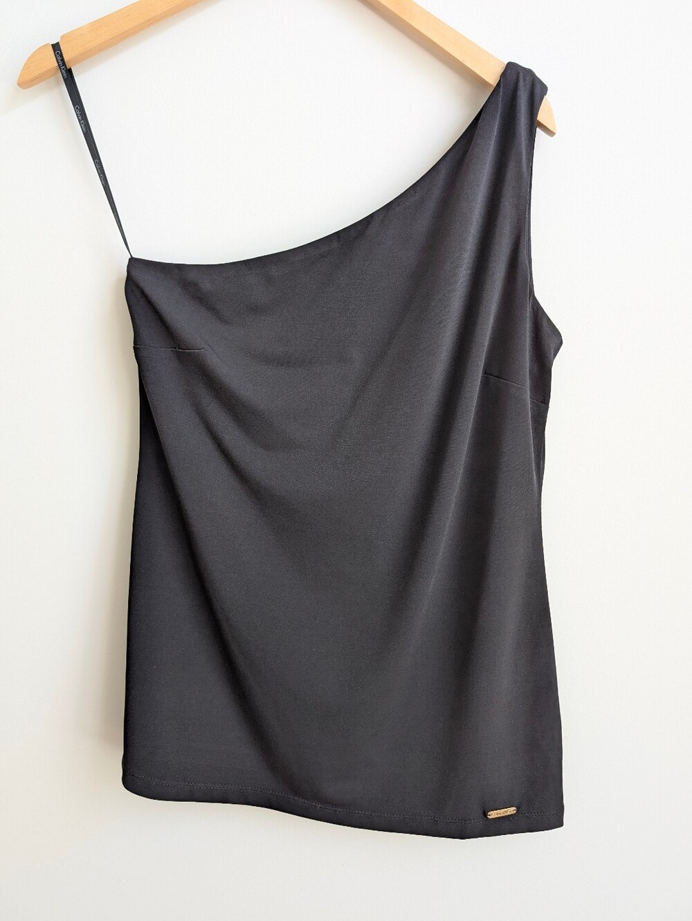 Calvin Klein Classic Minimalist 90s Black One Shoulder Blouse Top XS